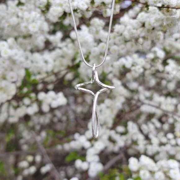 Sterling Silver Cross Necklace Womens L Floating Pendant Christian Minimalist - Picture 6 of 7